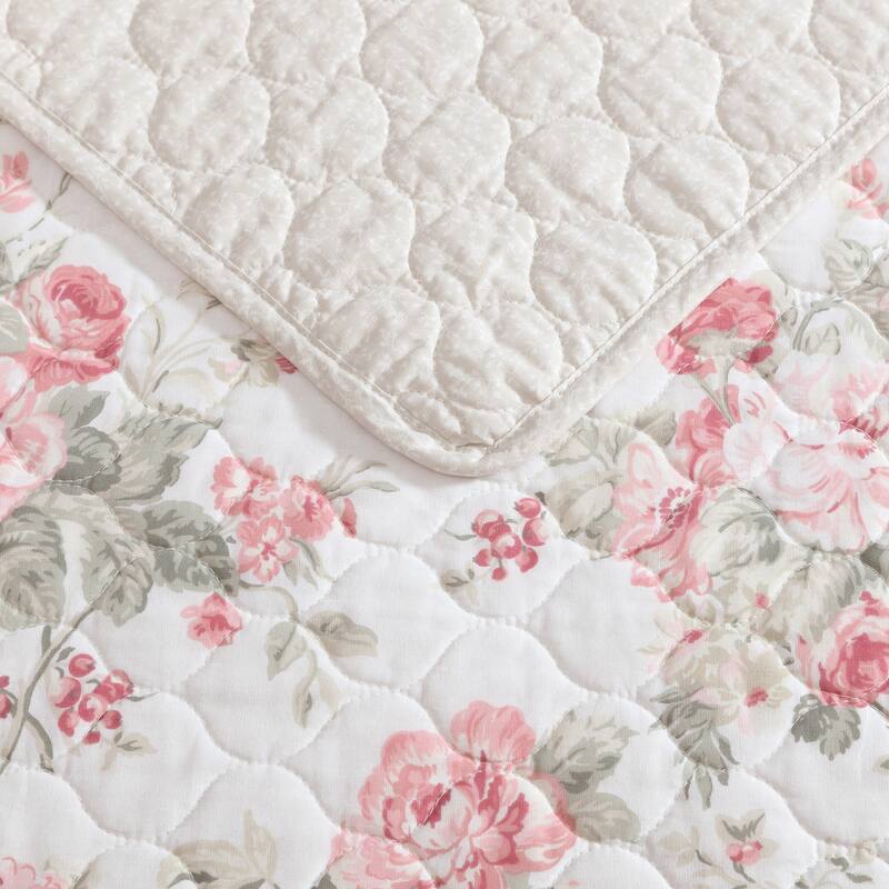 Laura Ashley Rosemoore Cotton Reversible Green Quilt Set