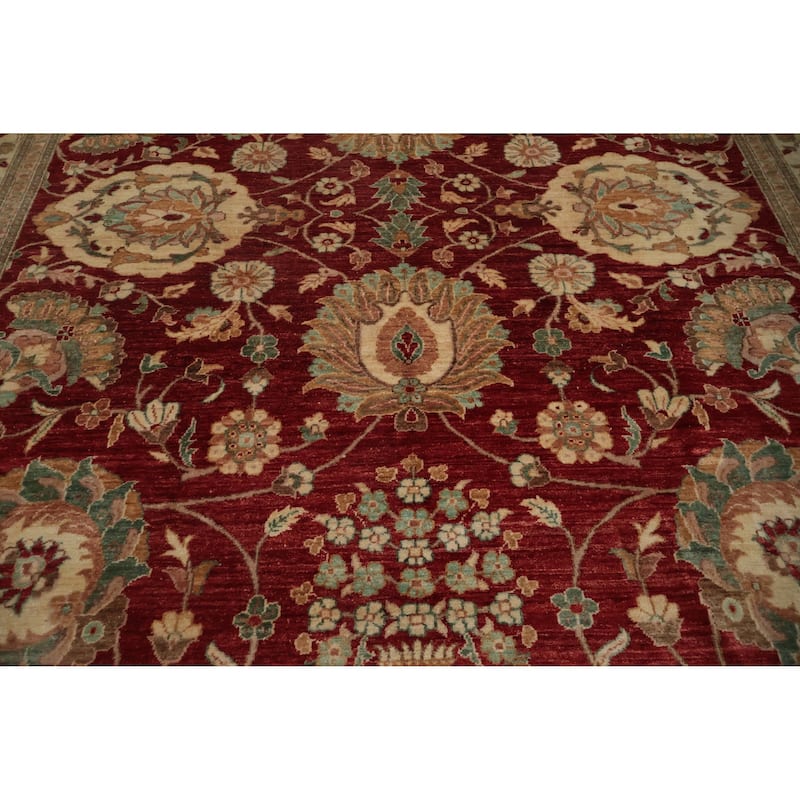 Hand Knotted Oriental 100% Wool Carpet Traditional All-Over Red Ziegler Area Rug - 11' 10'' X 9' 0''