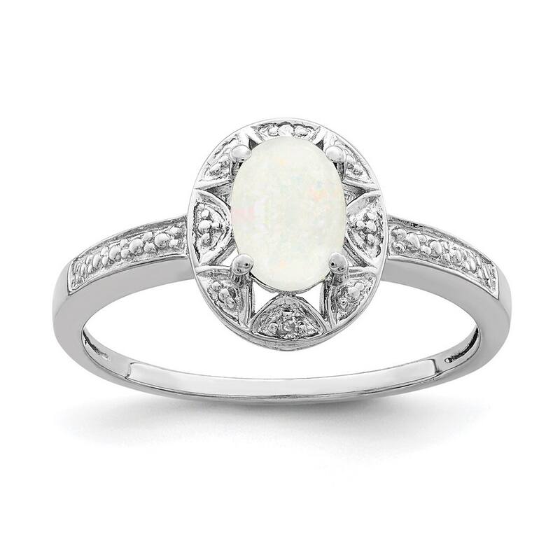 Curata 925 Sterling Silver Polished Diamond and Simulated Opal Ring