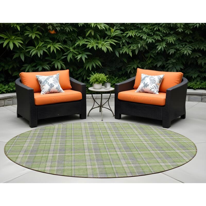 Alrilo Plaid Weather Resistant Versatile Elegance Runner Outdoor Rug - 8' Round - Multi