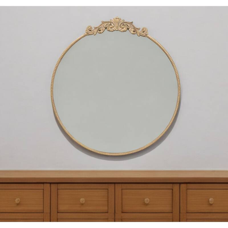 HomeRoots 39" Gold Crowned Top Iron Framed Accent Mirror - 36' X '38.5' X '1.5 - 36' X '38.5' X '1.5