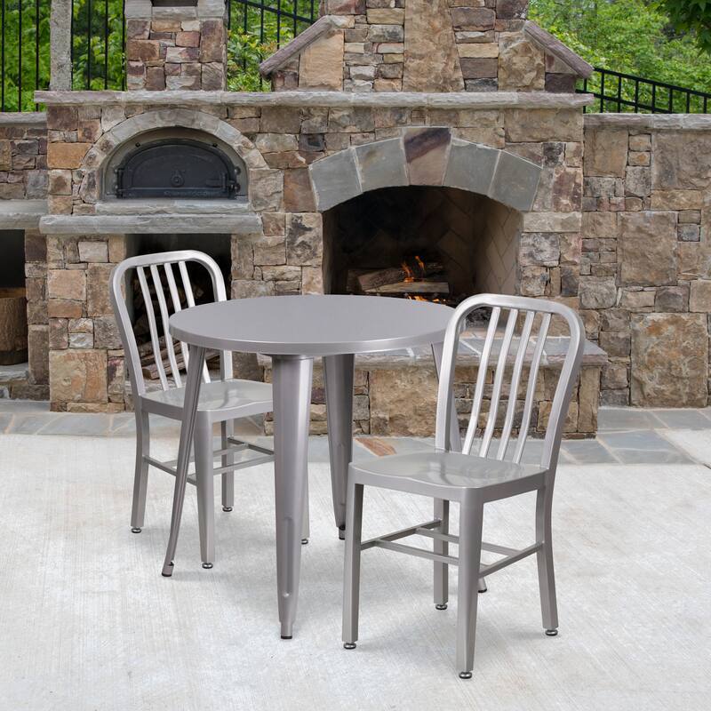 30-inch Round Indoor/ Outdoor 3-piece Metal Table and Chairs Set - Silver