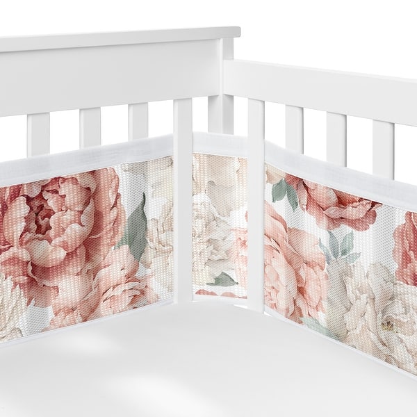 slide 2 of 6, Blush Pink Boho Shabby Chic Floral Girl Sweet Jojo Designs + BreathableBaby Breathable Mesh Crib Liner Ivory Bohemian
