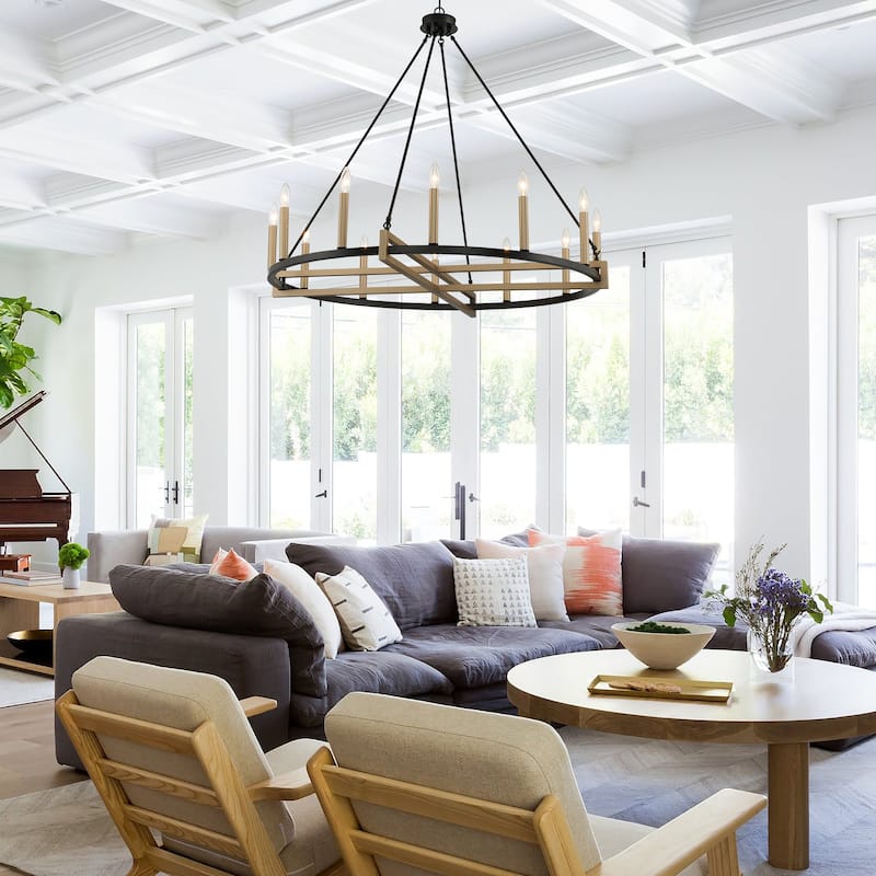 Acroma 12 Light 41In Modern Farmhouse Wagon Wheel Chandelier-UL Certified