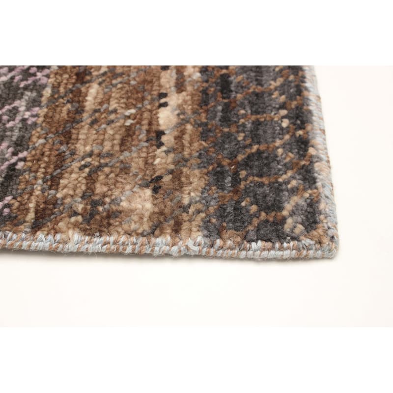 ECARPETGALLERY Hand-knotted Silk Shadow Dark Grey Wool Rug - 4'0 x 6'3
