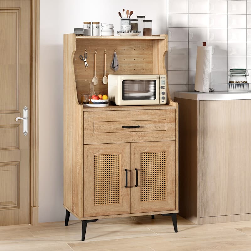 Gymax Coffee Bar Cabinet w/Pegboard Storage Drawer & Adjustable Shelf