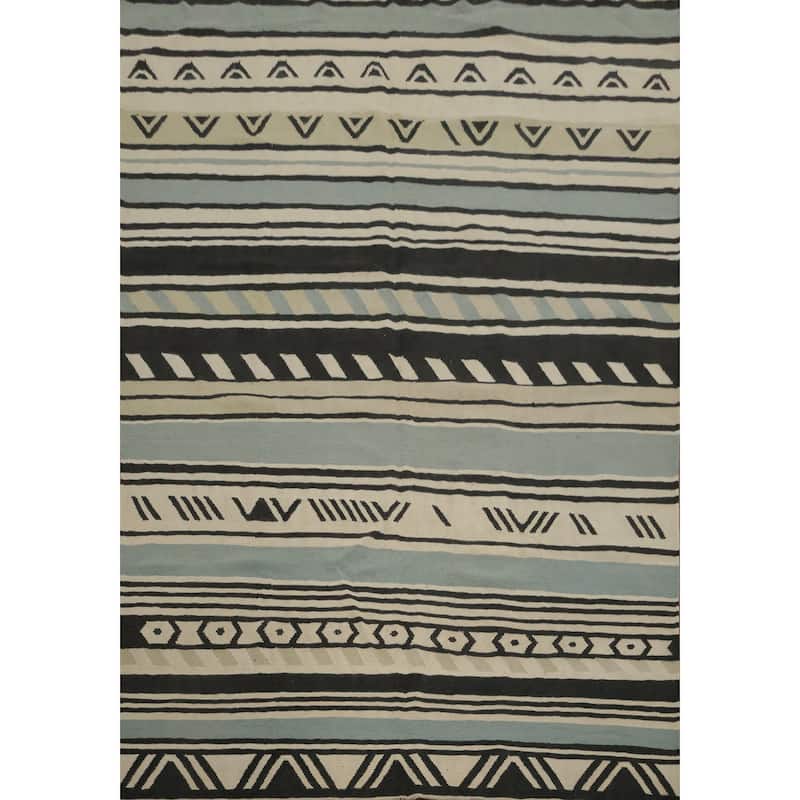 Hand Woven Oriental 100% Wool Carpet Southwestern Tribal Multi-Colored Kilim Area Rug - 9' 11'' X 8' 1''