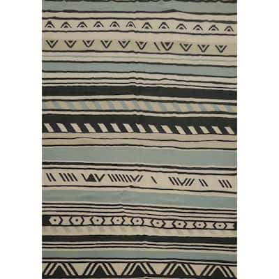 Hand Woven Oriental 100% Wool Carpet Southwestern Tribal Multi-Colored Kilim Area Rug - 9' 11'' X 8' 1''