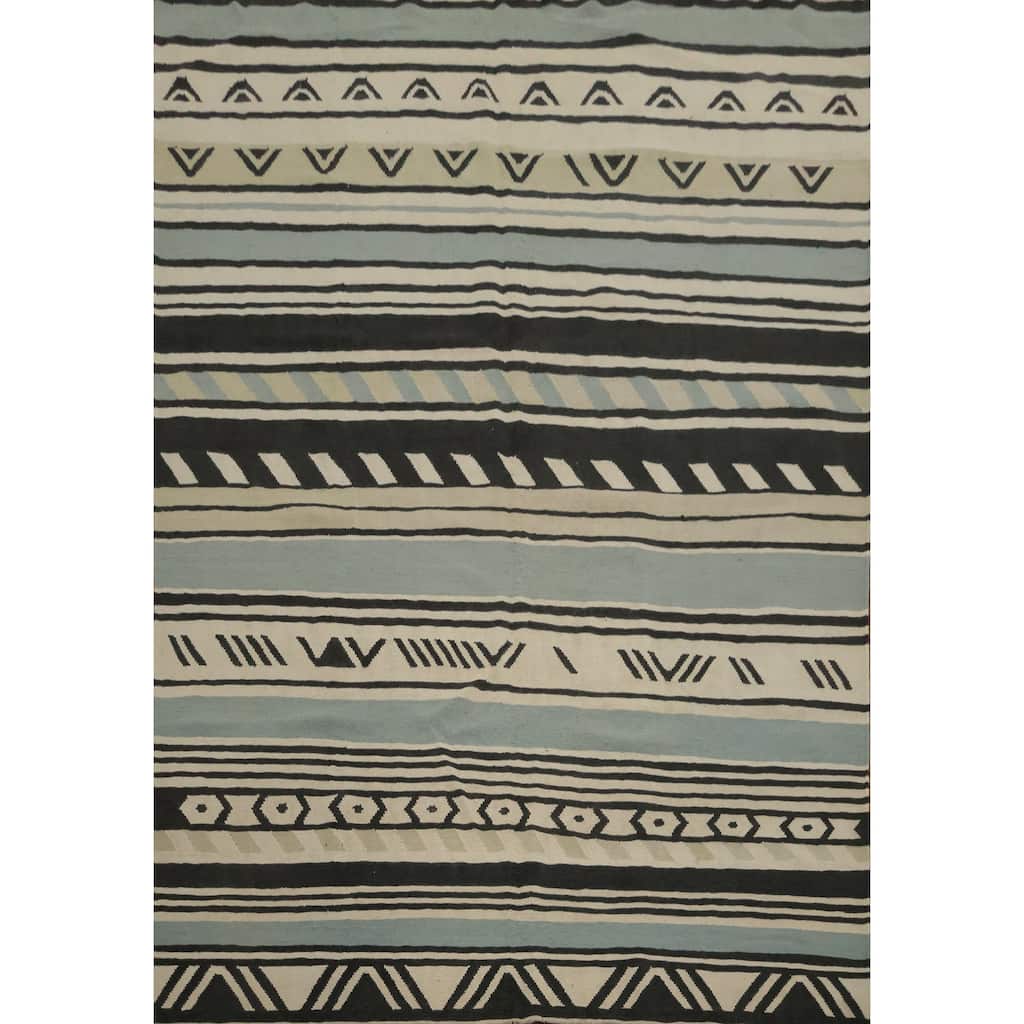 Hand Woven Oriental 100% Wool Carpet Southwestern Tribal Multi-Colored Kilim Area Rug - 9' 11'' X 8' 1''