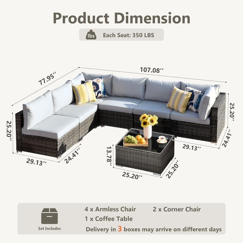 XIZZI 7-piece Outdoor Wicker Furniture Sectional Sofa Set with Table
