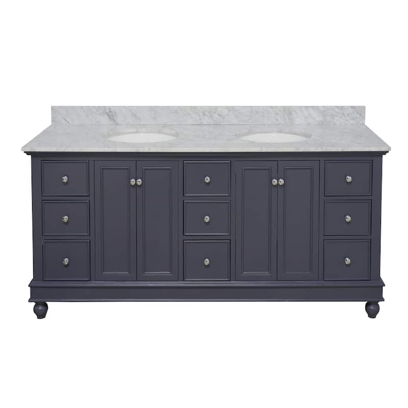 KitchenBathCollection Bella 72" Double Bathroom Vanity with Carrara Marble Top