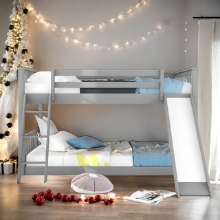 Full over Full Bunk Bed with Convertible Slide and Ladder, With Space-Saving Low Bunk Design,Suitable For Small Spaces,Gray