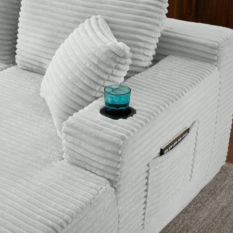 Corduroy Upholstery Cloud Modular Sectional Sofa with Chaise and Pillows, All-Foam Compression Design