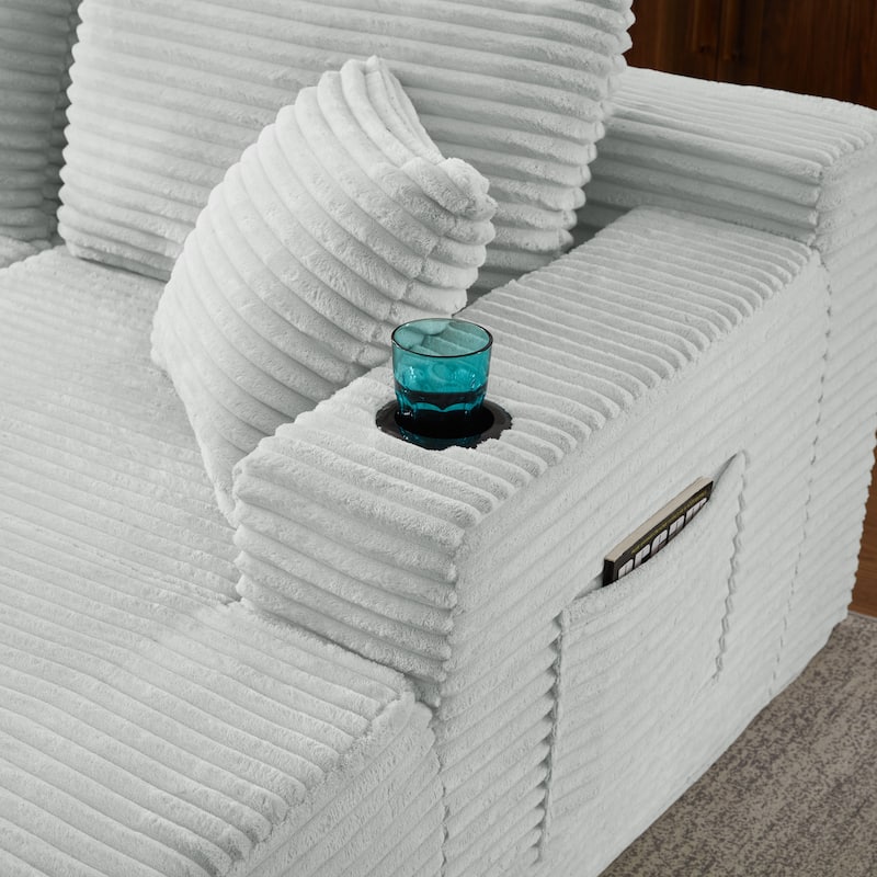 U-Shaped Modular Sectional Sofa with Dual Chaise Lounges, Corduroy Cloud Couch with Cup Holders, Compressible Deep Seat Sofa