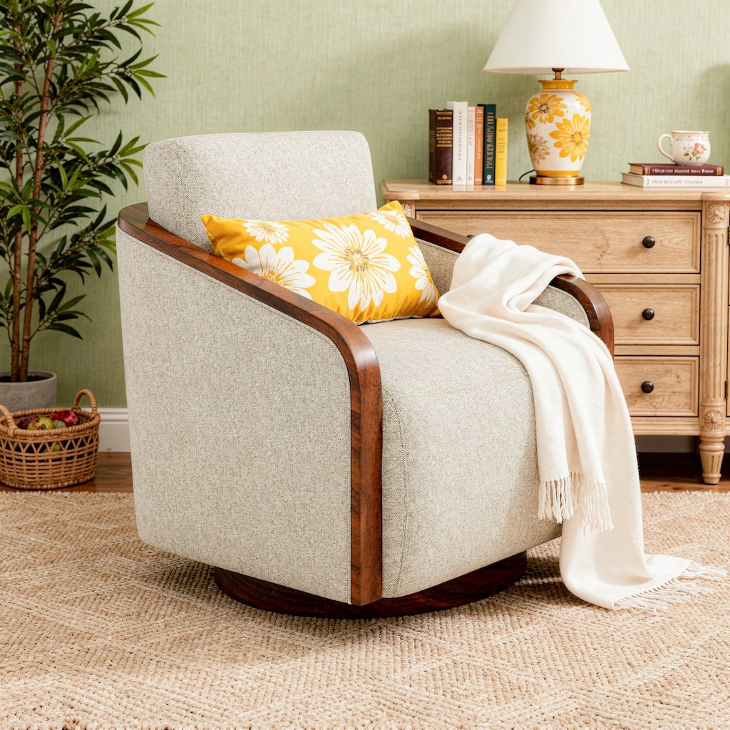 Chenille Modern 360°Swivel Barrel Chair Round Base