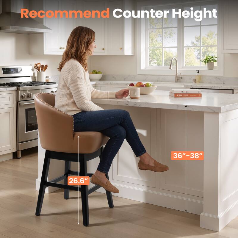 26.4"H Swivel Faux Leather Upholstered Solid Wood Counter Stools