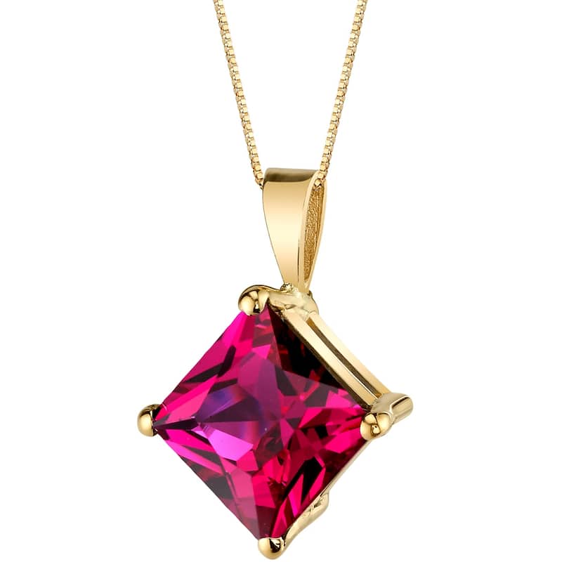 14k Yellow Gold Princess Cut 3.00 cts Created Ruby Pendant