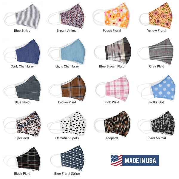 Unisex Washable Fabric Cloth Face Mask Metal Nose Filter Pocket Made in USA. Opens flyout.