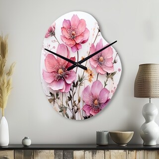 Designart - Pink Minimalism Pink Flower - Floral Wall Clocks in Pear ...