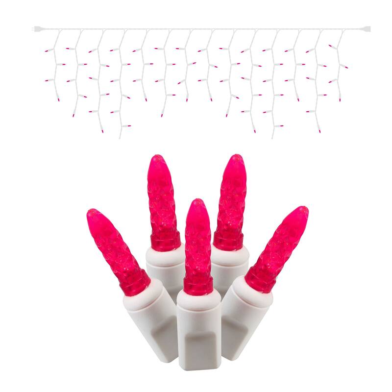 Vickerman 70 Magenta Twinkle M5 LED Icicle Light on White Wire, 9