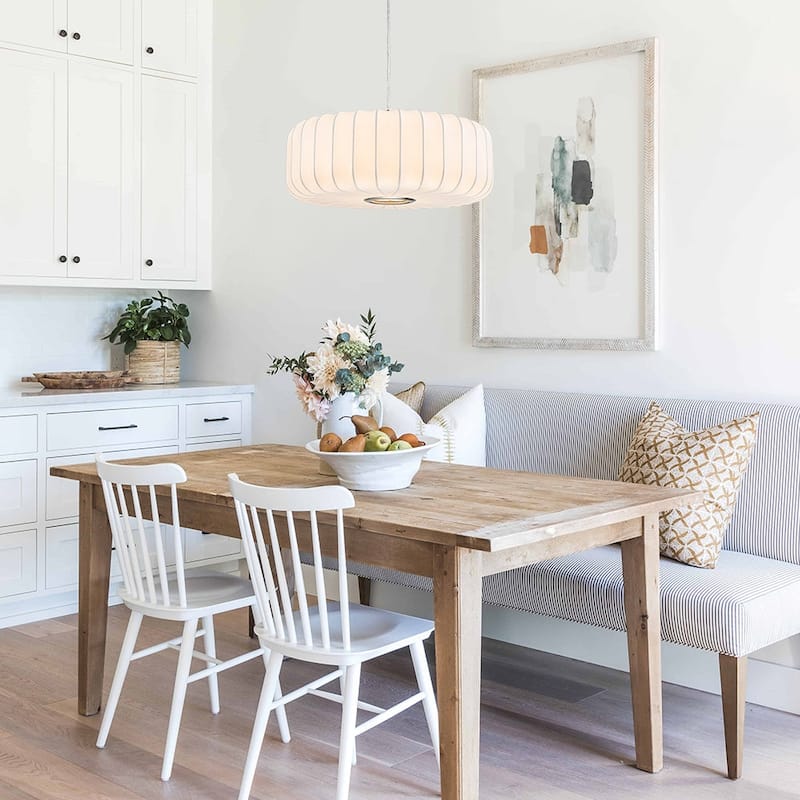 Dimmable Drum 1-Light Hanging Dining Pendant with Silk Shade - 20.1 in