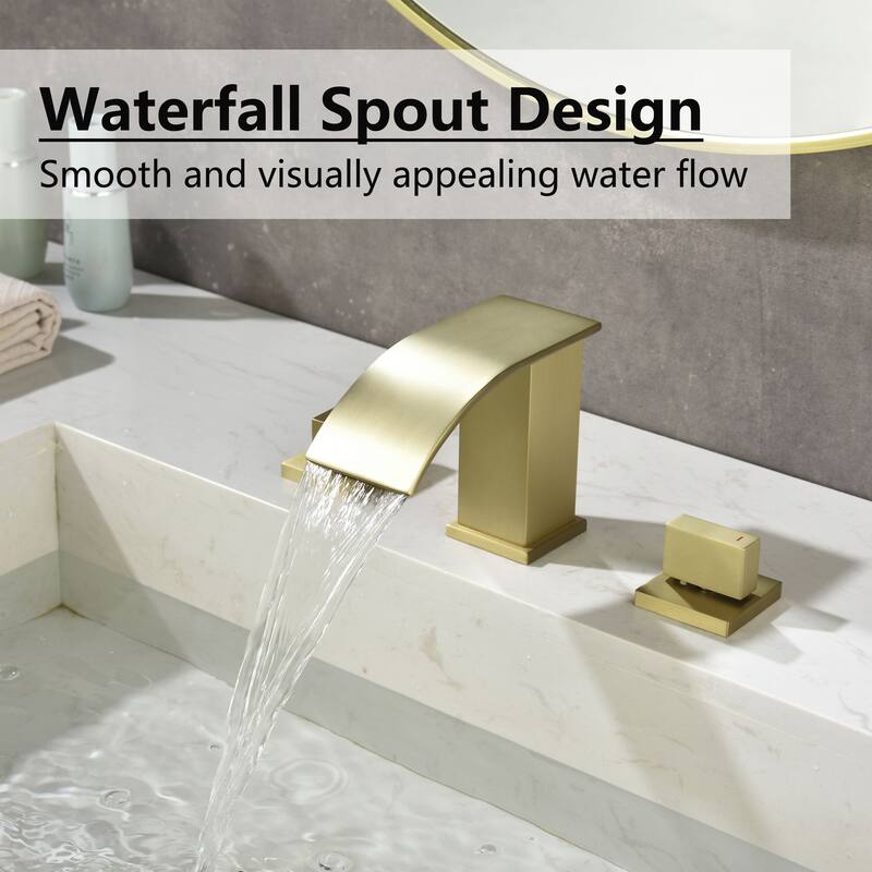 2-Handle Waterfall Bathroom Sink Faucet, Widespread Bathroom Faucets for Sink