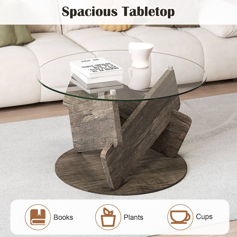 Costway Round Glass Coffee Table 32" Modern Center Table with Clear - See Details