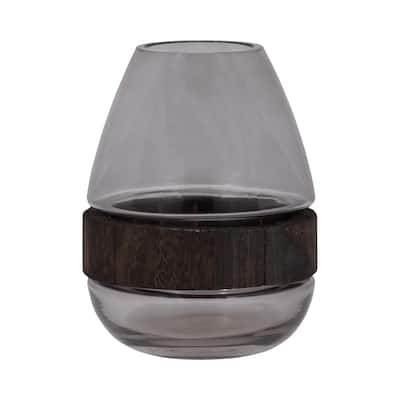 Sagebrook Home Glass Clear Frost Round Belly Vase With Wood Band