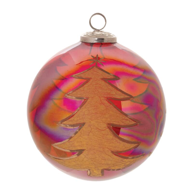 Tree Etched Ball Ornament (Set of 4) - N/A