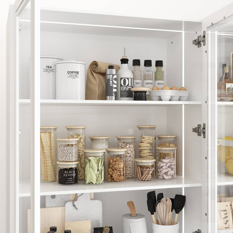 White Storage Solution with Ambient Light Features Pantry Bookshelves - 63"X78.7“