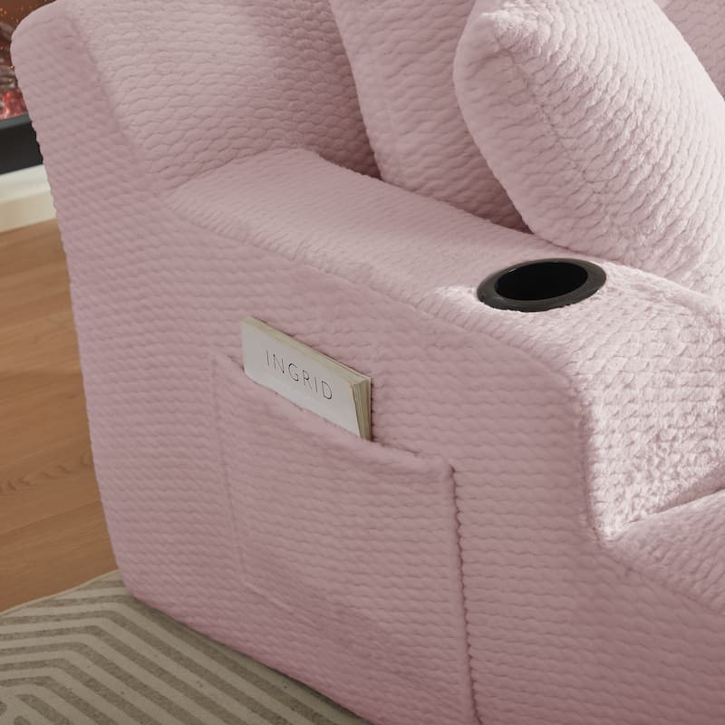 Comfy Sleeper Sofa Single Chaise Lounge w/ Cup Holders & Side Pockets