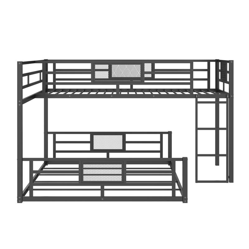 L-Shaped Metal Twin Over Full Floor Bunk Bed Frame