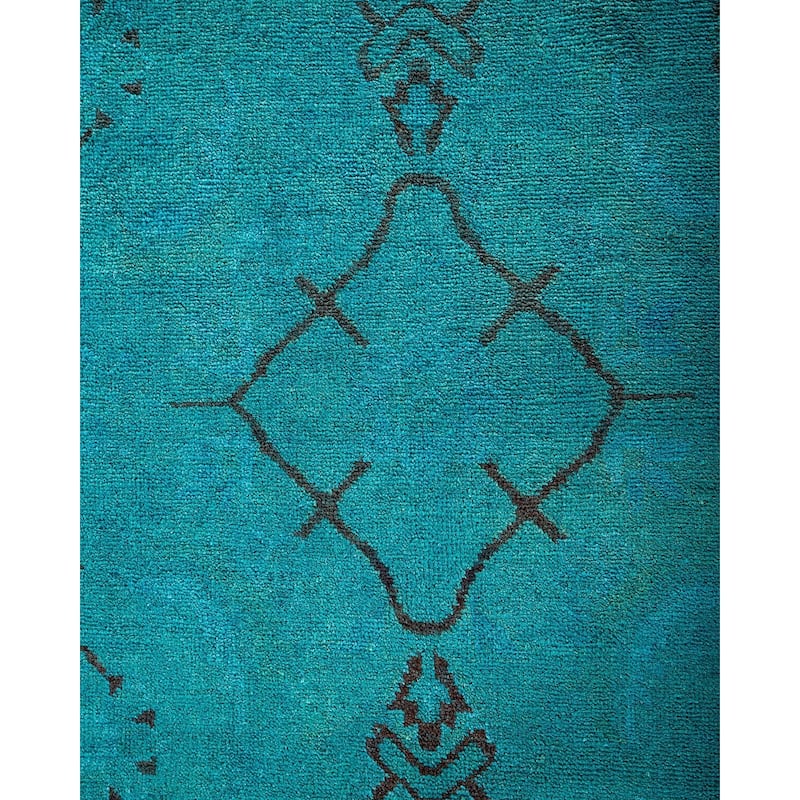 Overton Hand Knotted Wool Vintage Inspired Modern Contemporary Overdyed Blue Area Rug - 9' 2" x 12' 9"