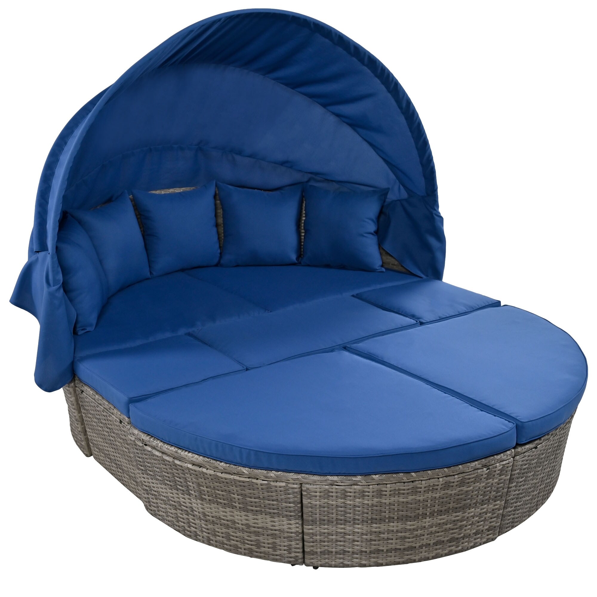 Oval Daybed Sunbed Outdoor Rattan Frame Furniture Recliner Sets Backyard Modular Sleeper Sofa with Retractable Canopy Bed Bath Beyond 41132119