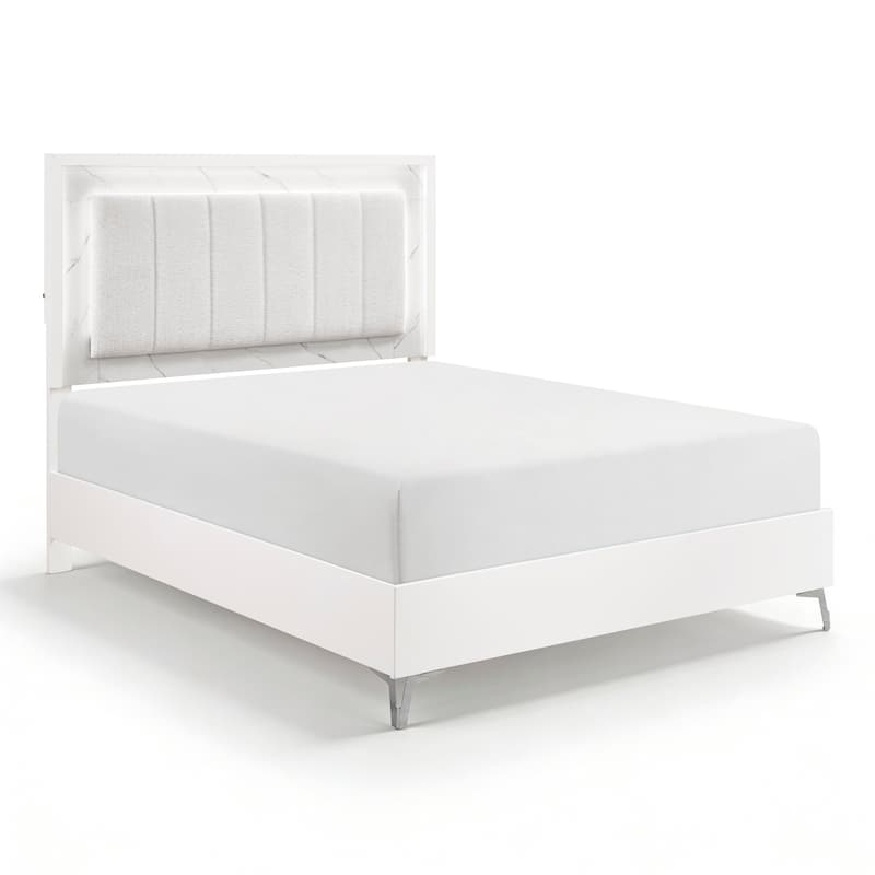 Modern Glam Bedroom Furniture Set High Gloss White Finish