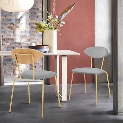 Modern Gray Velvet and Gold Metal Leg Dining Room Chairs - Set of 2