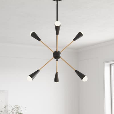 Modern Sputnik Black and Gold Linear Chandelier for Living Room Kitchen