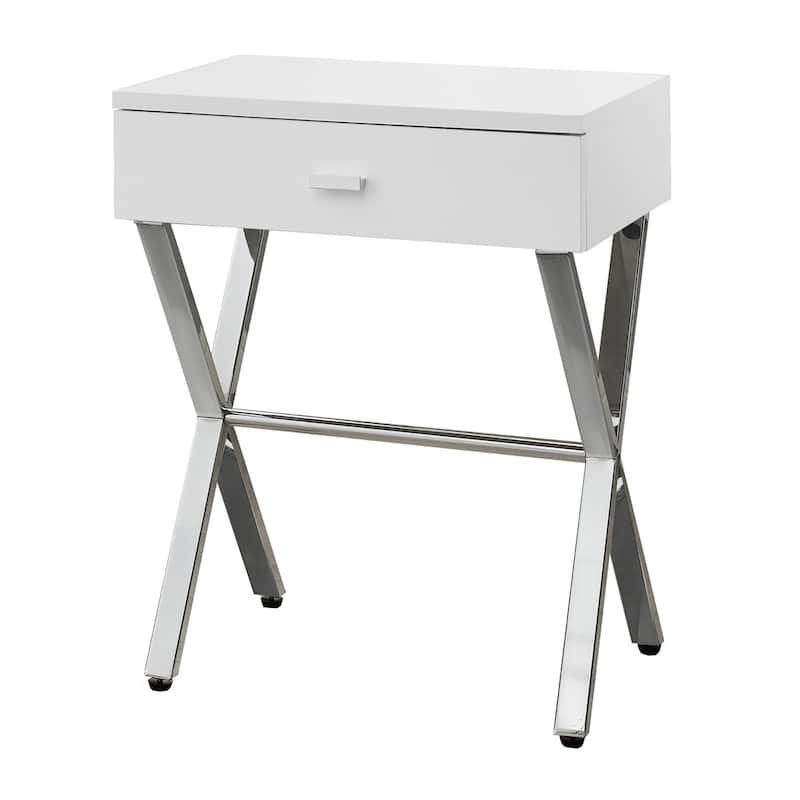 Stylish 22" End Table with Storage Drawer and Silver Metal Base Wood Top Perfect for Bedroom or Living Room