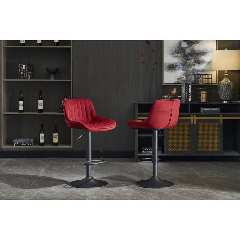 Chrome Footrest And Base Swivel Height Adjustable Mechanical Lifting Velvet + Blackening Leg Simple Bar Stool