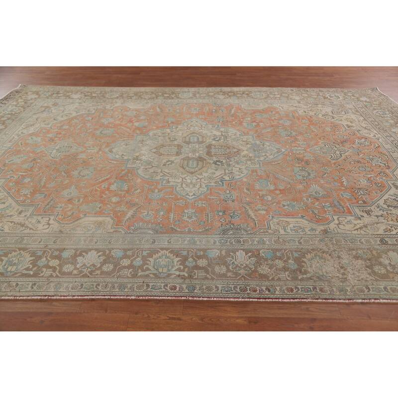 Hand Knotted Oriental 100% Wool Carpet Traditional Floral Oranges & Rust Tabriz Area Rug - 11' 1'' X 8' 3''
