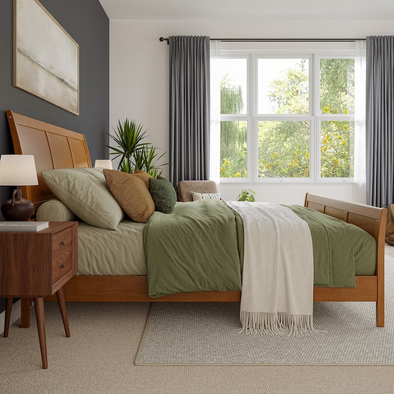 Valencia Solid Wood Low Profile Sleigh Platform Bed with Matching Footboard