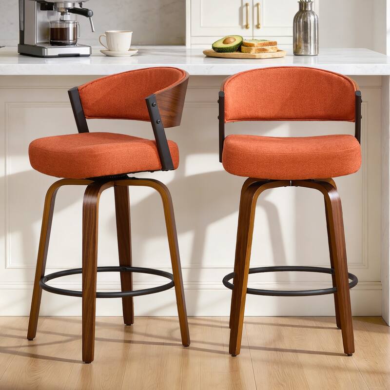 Upholstered Swivel Counter Height Bar Stool with Curved Back and Bentwood Frame - 37.2"H x 19.1"W x 20.5"D