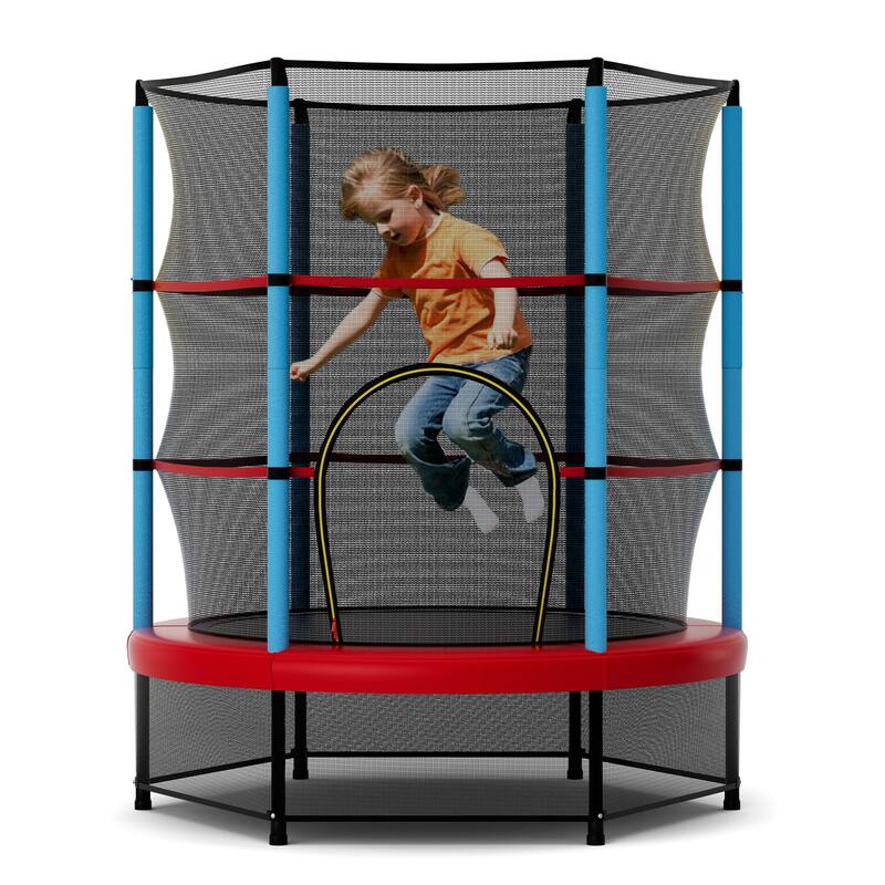 Gymax 55'' Mini Trampoline for Kids w/ Safety Enclosure Net & Seamless - Blue - Kids
