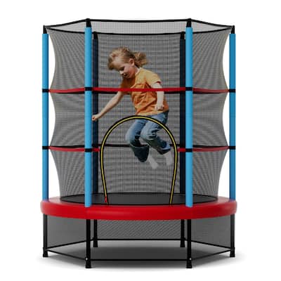 Gymax 55'' Mini Trampoline for Kids w/ Safety Enclosure Net & Seamless
