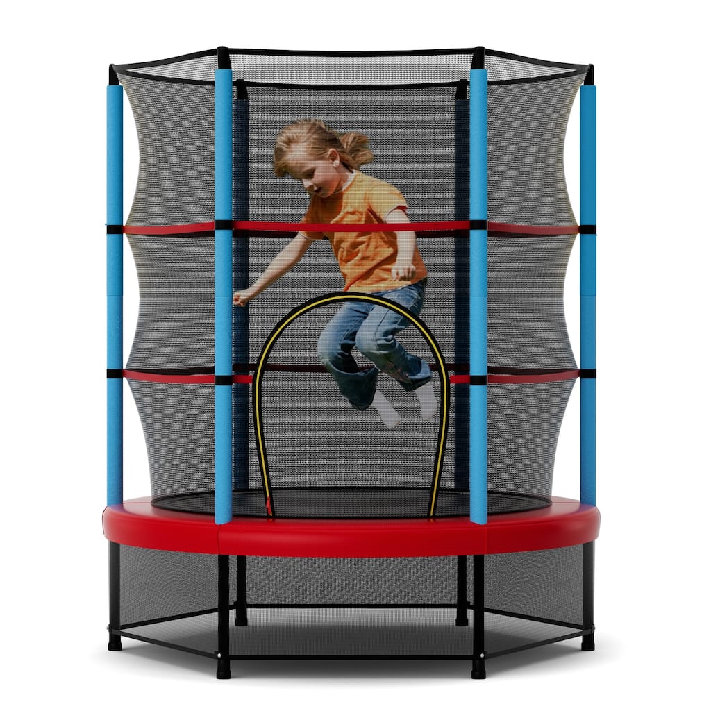 Gymax 55'' Mini Trampoline for Kids w/ Safety Enclosure Net & Seamless