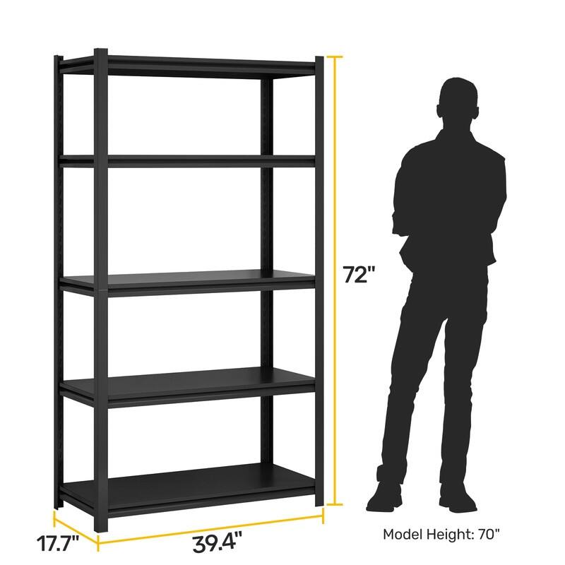 5-Tier Black Adjustable Metal Shelving Unit Heavy Duty Garage Storage