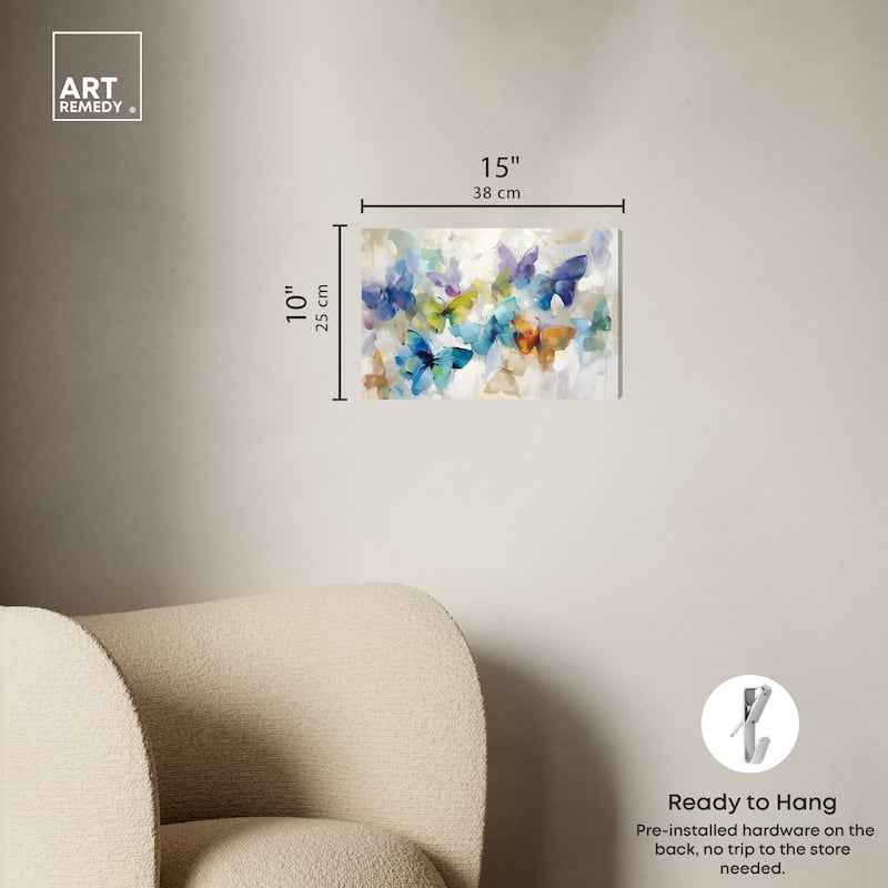 Art Remedy Fluttering Butterflies Gallery Wrapped Butterfly 1 Piece Canvas Wall Art