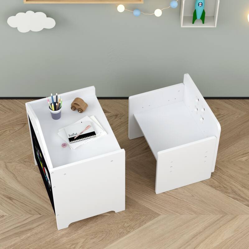 Kids Montessori Weaning Table and Chair Set, Kids Activity Table Step Stools with Blackboard & 3 Heights Adjustable