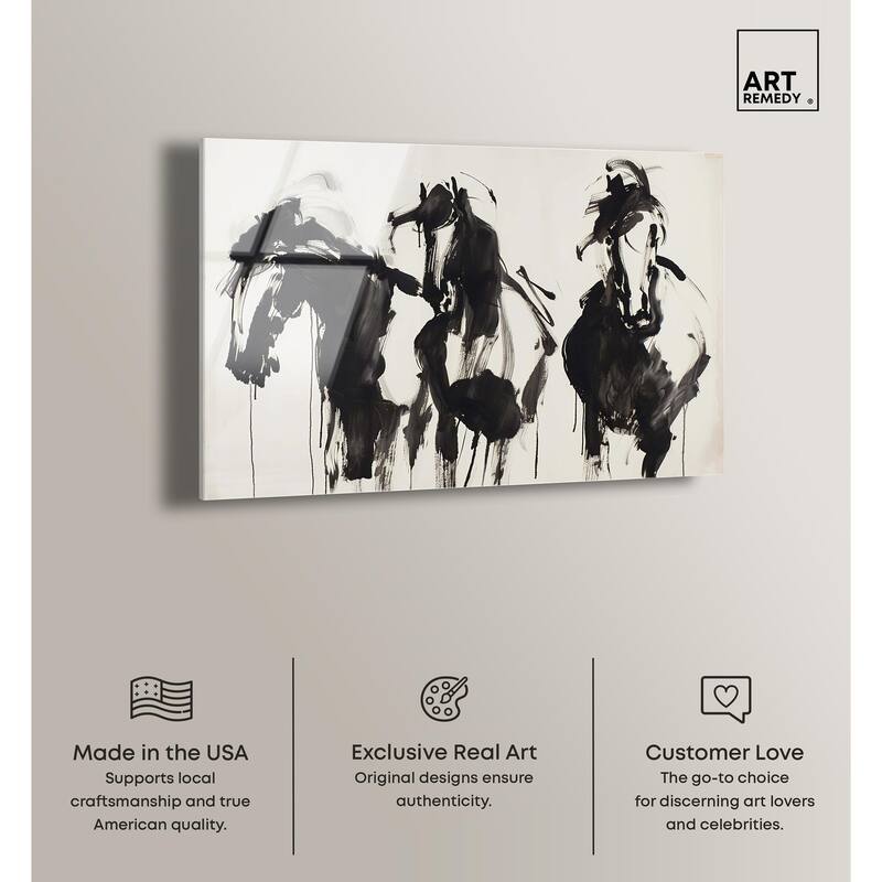 Horses in Ink Acrylic by Art Remedy, Ready to Hang