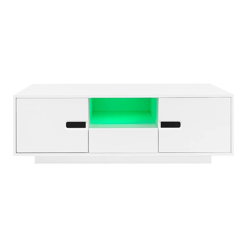 Roomfitters Modern Glossy Coffee Table with Storage Space and Light Accent, Rectangle Center Table for Living Room